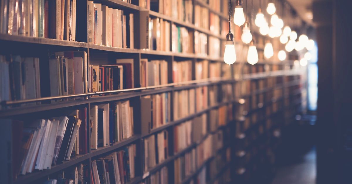 Person reading in warm library